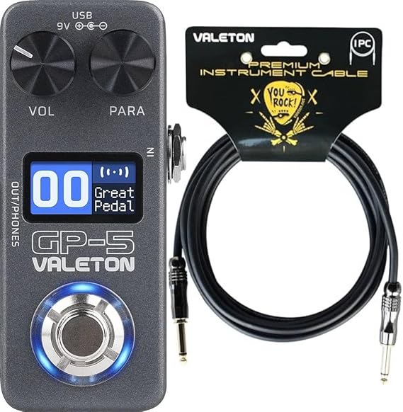 Valeton GP-5 Compact Multi-Effects Processor SnapTone & IR Loader, 100+ Effects, Bluetooth, USB Audio Interface and Valeton VGC-3 10ft Premium Instrument Cable Straight-Straight bundle