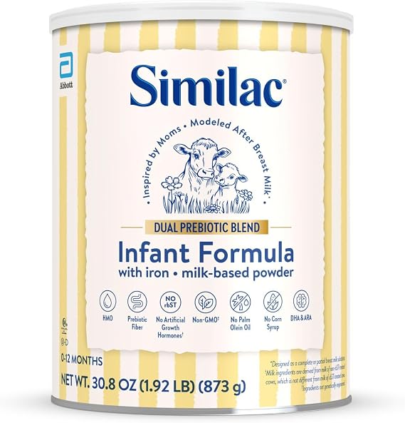 Similac Dual Prebiotic Blend, Baby Formula with Iron, Milk-Based Powder, 0-12 Months, 30.8-oz Can