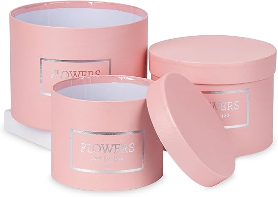 GnFlus Pink Gift Box Round Gift Boxes with Lids Set of 3 Nesting Gift Boxes for Presents Assorted Sizes Flower Boxes for Arrangements Birthday Wedding Bridesmaid Graduation Christmas Party Gift Bags