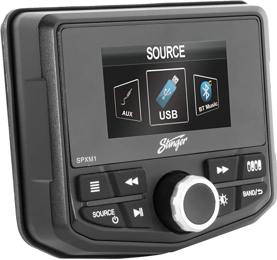 STINGER Marine and Powersport 2.7 Digital Media Player with Switch Command, 4-Channel, Bluetooth, Weather Resistant Front Panel, USB Input with Subwoofer Control (SPXM1)