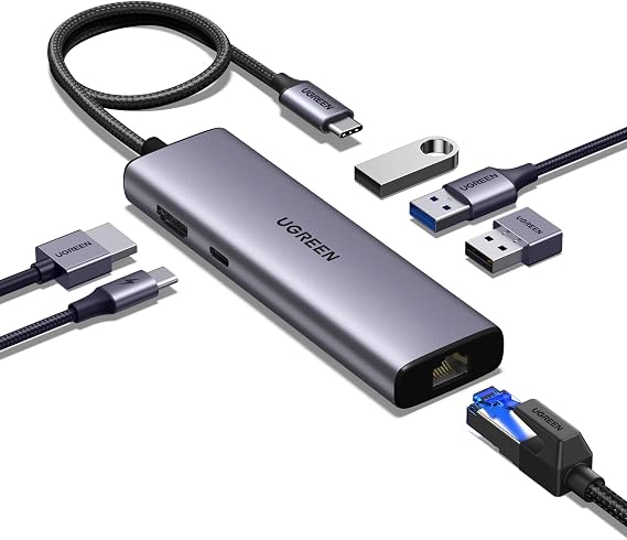 UGREEN USB C Hub, 6-in-1 USB Multiport Adaptor, 1Gbps Ethernet Adapter