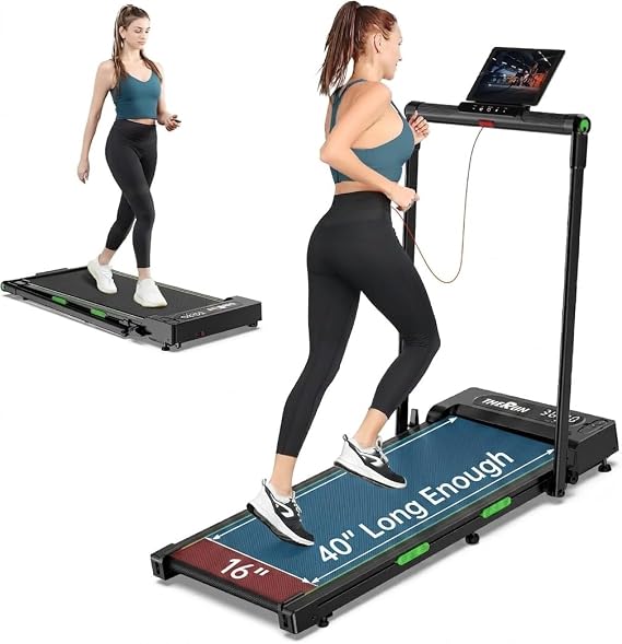 THERUN Walking Pad with Handle Bar, 2 in 1 Under Desk Portable Treadmill