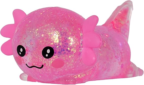 3.94 in Pink Glitter Crawling Axolotl Squishy Slow Rising