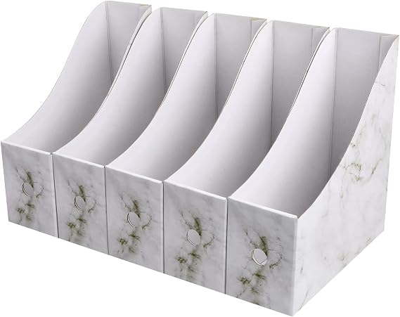 5 Pcs Magazine Files Holder, Desktop File Organizer with Labels, Cardboard File Rack, Foldable A4 Folder Holder, Magazine Storage Boxes for School Office Dormitory Home Files Storage (Marbling)