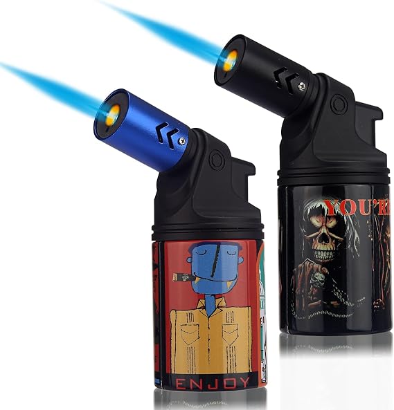 HONEST Two Pack Lighter Single Power Jet Flame Butane Lighters Refillable Adjustable Gas Lighter Windproof Lighters Shipped Without Gas (Black& Blue)