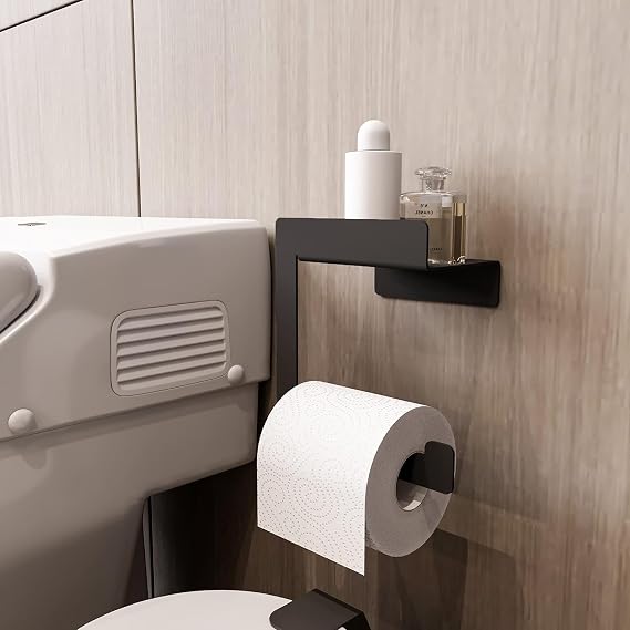 Raflı Tuvalet Kağıtlığı, Banyo Tuvalet Kağıtlık, Wc Tuvalet Kağıdı Tutucu, Banyo Tuvalet Kağıdı Askısı, Tuvalet Kağıdı Aparatı, Metal Tuvalet Kağıdı Standı (Metal, Siyah)