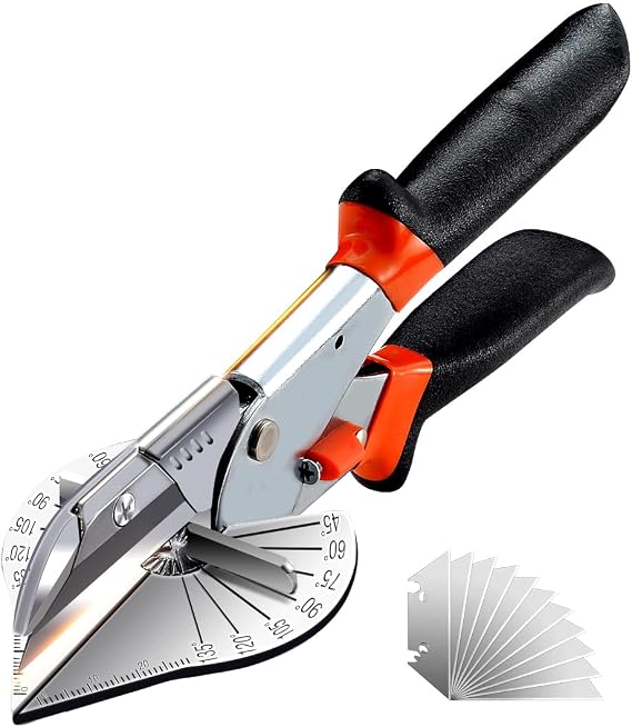 KATUR Multi Angle Miter Shear Cutter, 45 to 135 Degree Multifunctional Trunking Scissors, Trim Shears Tools for Cutting Soft Wood, Plastic, PVC, Including 10 Spare Blades