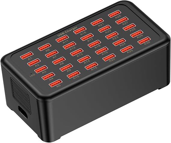 USB Charger USB Charging Station for Multiple Devices 150W (30A) 30 Ports Wall Charger Charging Hub Desktop Fast Charging Block Compatible with iPhone iPad Smartphones