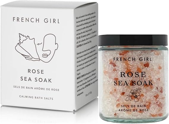 French Girl Rose Bath Salts - Soothing Epsom Salt for Soaking, Aromatherapeutic Blend of Dead Sea Salt for Sore Muscles, Detoxing, and Relaxation, Clean, Vegan & Cruelty-Free, 10oz
