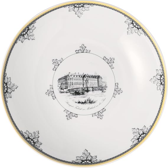 Villeroy & Boch Audun Maison Individual Pasta Bowl, Premium Porcelain, Made in Germany, Dishwasher and Microwave Safe, 40 oz Capacity, White/Yellow/Gray | White, gray, and yellow porcelain pasta bowl, made in Germany, dishwasher and microwave safe, a pasta night bowl