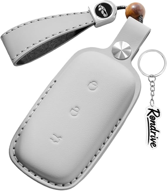 Key Case Compatible with Geely Car 2025 Galaxy E5 EX5 Starray EM-i 2026 3 Button Car Key Shell Leather Key Housing Protection Accessory with Keyring - Grey