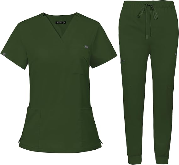 niaahinn Women's Scrub Top with Classic V-Neck & Yoga Jogger Pants Medical Nursing Uniform Set