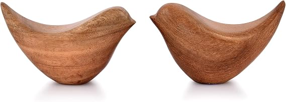 NIRMAN Acacia Wood Bird Statues Set Home Decor Bird Sculpture for Living Room, Bathroom, Office Modern Style Birds Decorative Ornaments (Set of 2) (4.5" x 2" x 2.5")