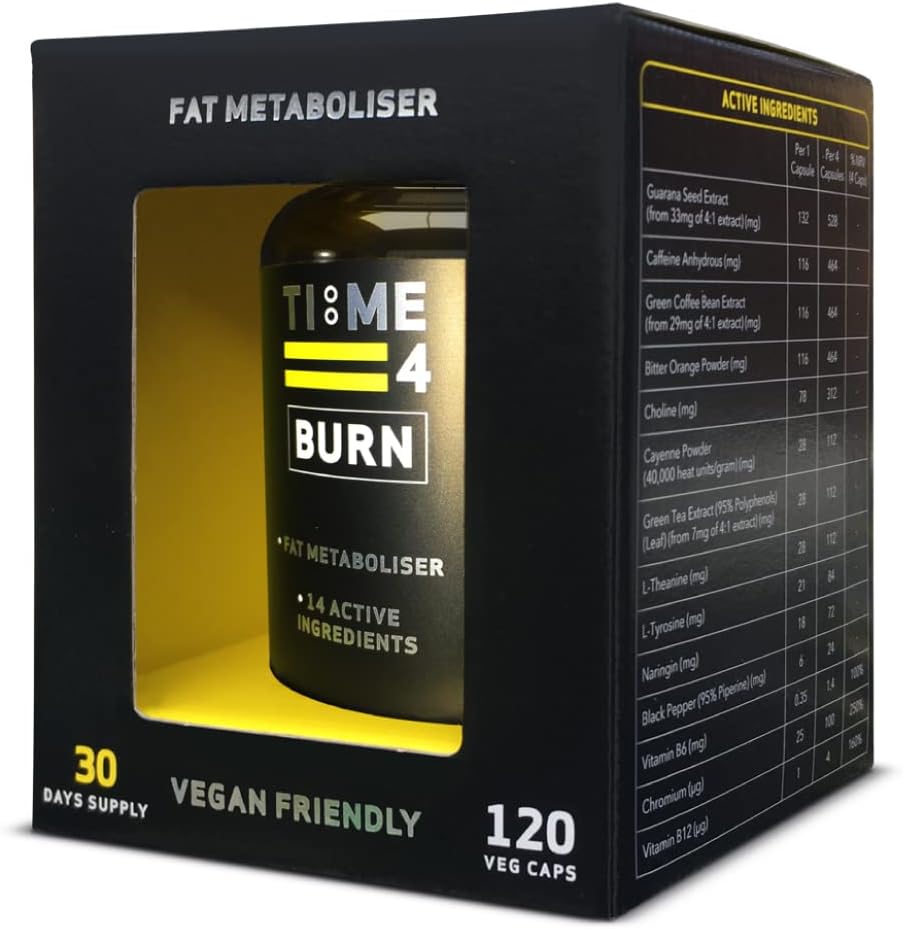 Time 4 Burn High Strength Thermogenic Fat Burners Weight Loss Diet Pills for Men & Women Vegan Friendly, Gluten Free Nutritional Supplements for Weight Management 120 x Capsules – 30 Days Supply
