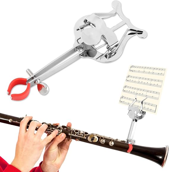 Clarinet Lyre, Trombone Lyre Clip Metal Plating Clamp-On Music Clip Trumpet Trombone Sheet Music Clip General Musical Instruments Accessories for Beginners and Professionals 6.1 x 2.08 inch