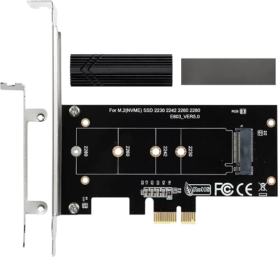 NVME PCIE Adapter M.2 SSD to PCIE - Powerful Heatsink Dissipation - Compatible with X1 X4 X8 X16 Interface for M-Key M.2 SSD - 2230224222602280 - Complete Package Included