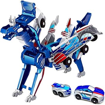 Collision Transforming Dinosaur Car Toy 2 Cars Crash & Transform into Dinosaur Robot Toys for Kids Fun Gift for Boys & Girls, Birthday & Christmas,Easter Basket Stuffers Blue Dragon