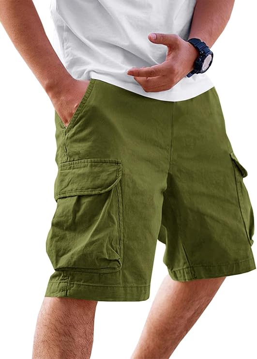 Runcati Mens Cargo Shorts Casual Cotton Drawstring Chino Twill Outdoor Pant