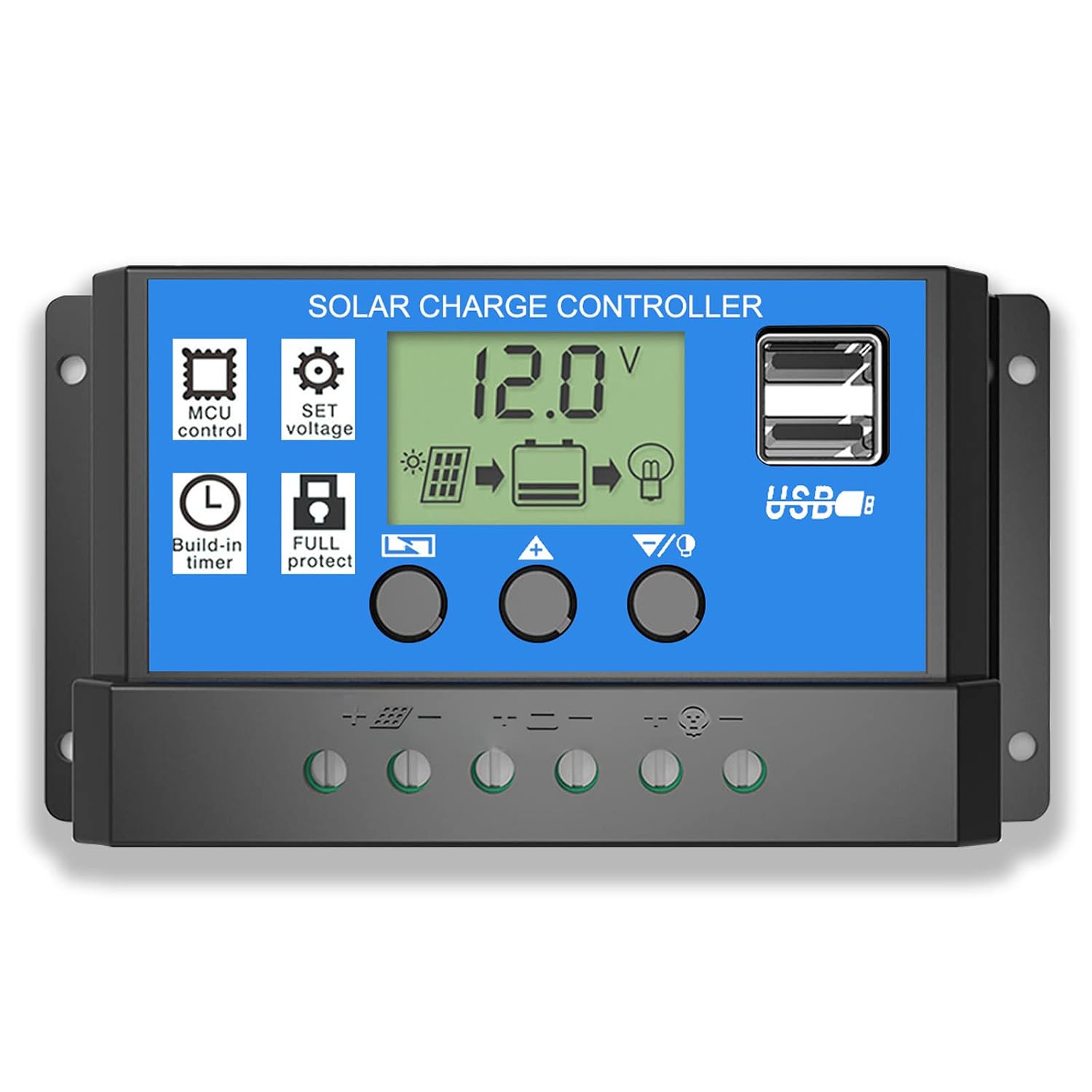 Solar Charge Controller, Topcloud 10A Solar Panel Controller 12V24V PWM Auto Parameter Adjustable LCD Display Solar Panel Battery Regulator with Dual USB Port