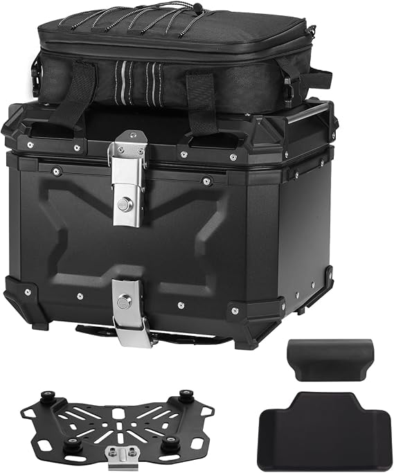 Motorcycle Top Case Set,Including Tail BoxBase BracketBackrestBag,Waterproof Aluminum Handle Motorcycle Helmet Case,Tail Box with Security Lock 36L