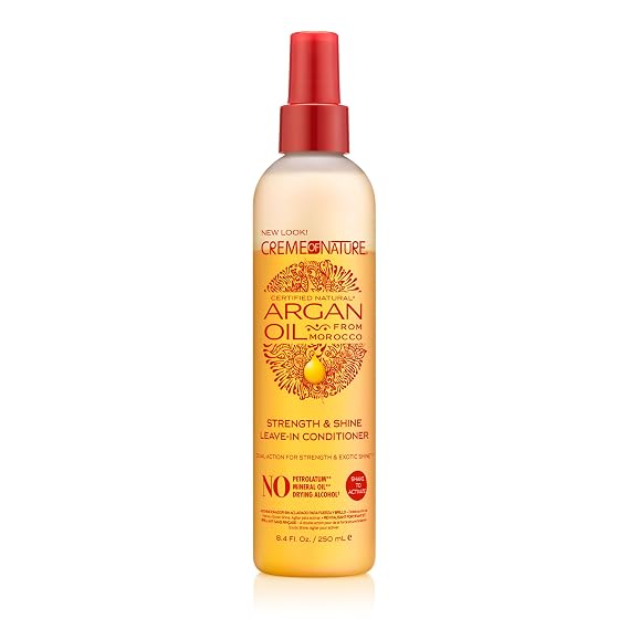 Creme of Nature Strength & Shine Leave-In Conditioner, Dual-Action Moisture & Protection, Infused with 100% Organic Argan Oil from Morocco, 8.45 fl oz