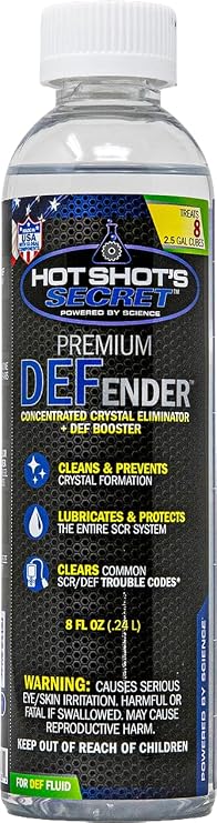 Hot Shot's Secret Premium DEFender DEF Treatment Additive, 8 oz | Treats 20 gallons. Helps prevent DEF crystal buildup and keeps DEF systems clean.