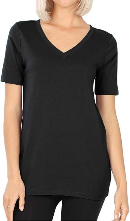 Women's Basic Short Sleeve Top V Neck Cotton Casual T Shirt (S-3X)