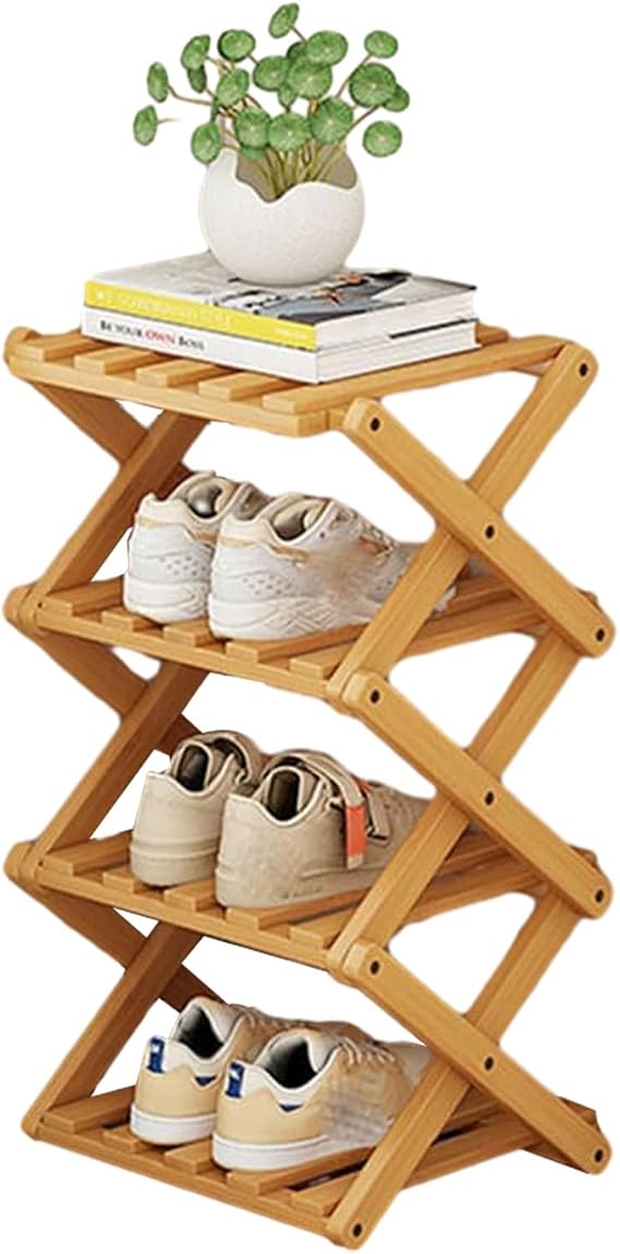 Comeon Shoes Rack for Front Door,Space Saving Wooden Shoes Organizer Entryway Corner Folding Shoe Shelf ([Primary Color] 4 Layers)