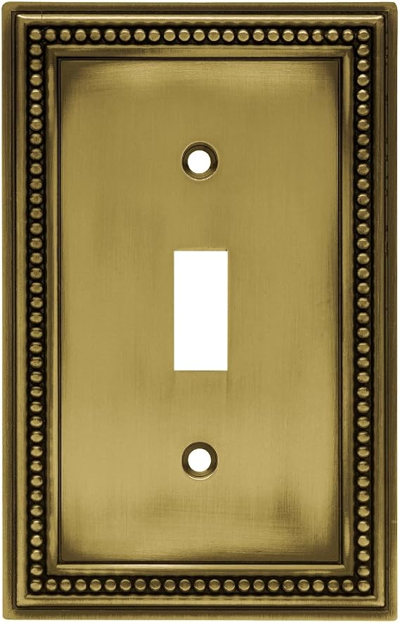 Franklin Brass 171904 Beaded Single Toggle Switch Plate/ Cover, Tumbled Antique Brass, 1-Pack