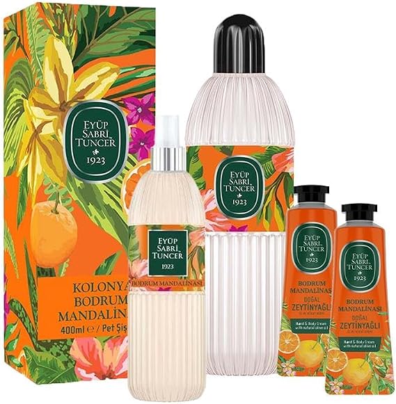 Eyüp Sabri Tuncer Bodrum Mandalinası Kolonyası Pet Şişe 400 ML, 150 ml ve 2 Adet El ve Vücut Kremi 50 ml