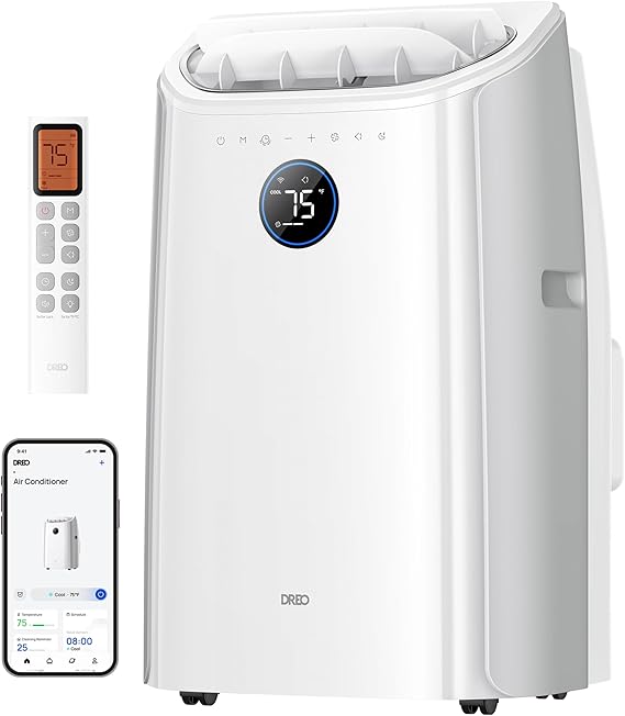 DREO Portable Air Conditioner 515S, 12000 BTU ASHRAE (8000 BTU DOE) Smart AC Unit for Bedroom with Drainage-free Cooling, Fan&Dehumidifier 3 in 1, APP/Voice/Remote, Quiet Standing AC for Room Indoors