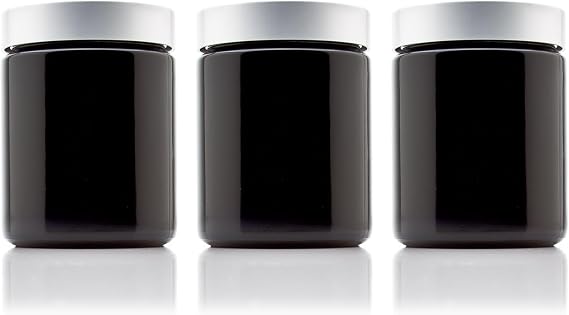 Infinity Jars 250ml (8.5 fl oz) Silver Screw Top Black UV Glass Jar Airtight, Refillable Storage Container for Spices, Herbs, Coffee, Tea, Pantry & Kitchen Essentials Pack 3