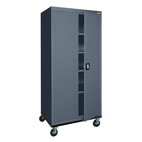 Sandusky Lee TA4R362472-02 Transport Series Mobile Storage Cabinet with Wheels, Adjustable Shelves, 230lb Capacity, 24" Depth x 36" Width x 78" Height, Charcoal