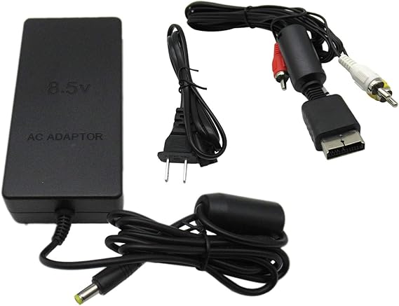 New AV Cable & AC Power Charger Bundle Strong for Sony Playstation 2 PS2