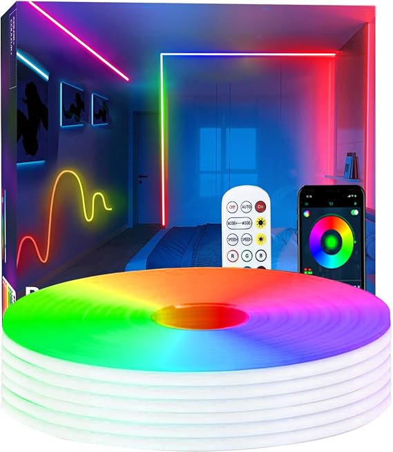 20 m RGB+IC Neon Strip Lights LED Strip with App/Remote Control Music Sync 24 V IP65 Outdoor Waterproof Flexible Strip [Energy Class G]