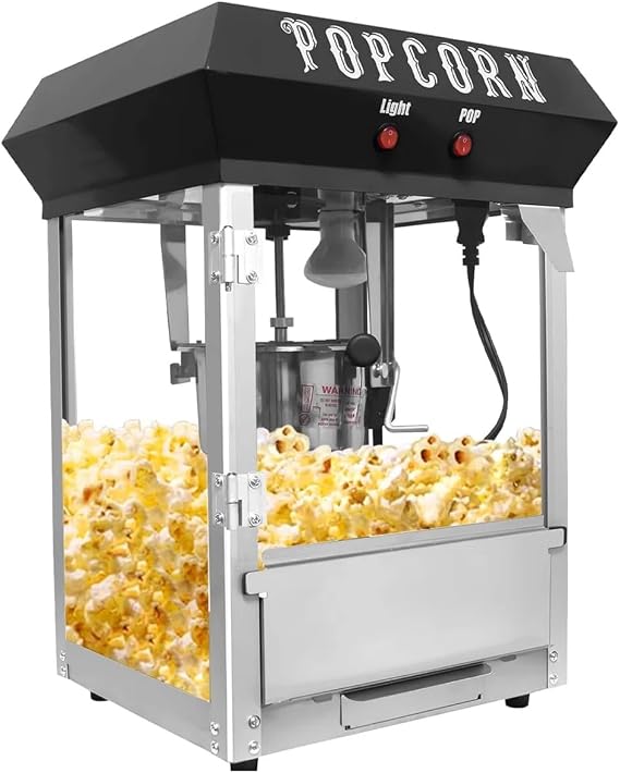 Commercial Popcorn Maker Machine, 6oz Stainless Steel Kettle with Tempered Glass & Warming Deck, 600W Countertop Popper for Theater, Parties, Events