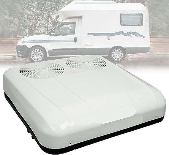 12V/24V RV Rooftop Air Conditioner - Compact DC Cooling Unit for Trucks & Camper Vans | Low-Profile Design | Quiet Operation (12V White Pro Edition)