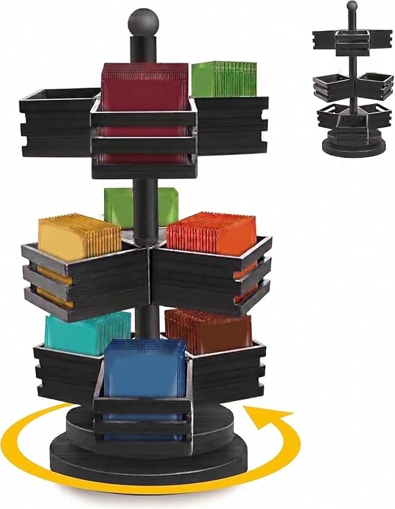 Bamboo Tea Bag Holder Tea Bag Storage 360° Rotating Tea Organiser with Nine Grids Suitable for Storing Tea and Coffee in the Office Suitable for Kitchens and Homes Black
