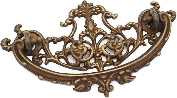 Victorian Drawer Pull - Antique Drawer Bail Pull - Antique Furniture Drawer Pull - Solid Cast Brass, Antiqued, Polished Brass 4-3/8" x 2"