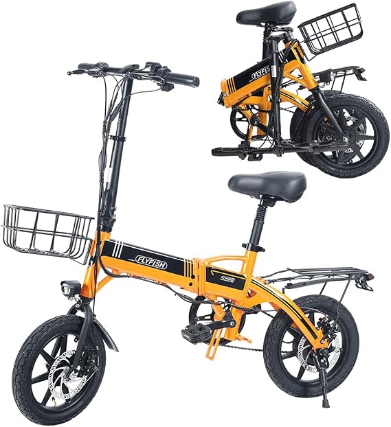 FLYFISH Electric Folding Bicycle, Foldable, 14 Inches, Simple Assembly Required, Bicycle, Electric Assist, 14-inch Cycle, No License Required, 14-inch Folding Bicycle, Electric Assist Bicycle, Extra Thick Tire, 14 x 2.0 Included, Suspension, Includes Pedal, City Cycle, Easy Driving Aid, 14 Inches, 14 Inches, Fashionable 2 Modes, Comfortable Riding Comfortable 95% Finished Model certification: No license required bicycle