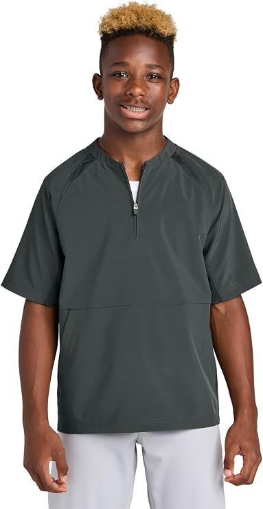 SPORT-TEK Youth Repeat 1/2-Zip Short Sleeve Jacket - Lightweight Short Sleeve Pullover for Boys & Girls, Front Side Pockets