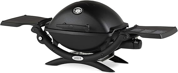 Weber Q1200 Liquid Propane Portable Gas Grill, Black 1Burner Travel and Camping Grill with CastIron Grates & Electronic Ignition (8,500 BTU Burner) | 8, 500 Btu 1-Burner Lp Grill, 189 Sq in Porcelain-Enameled Cast-Iron Grates, Electronic Ignition, Folding Side Tables