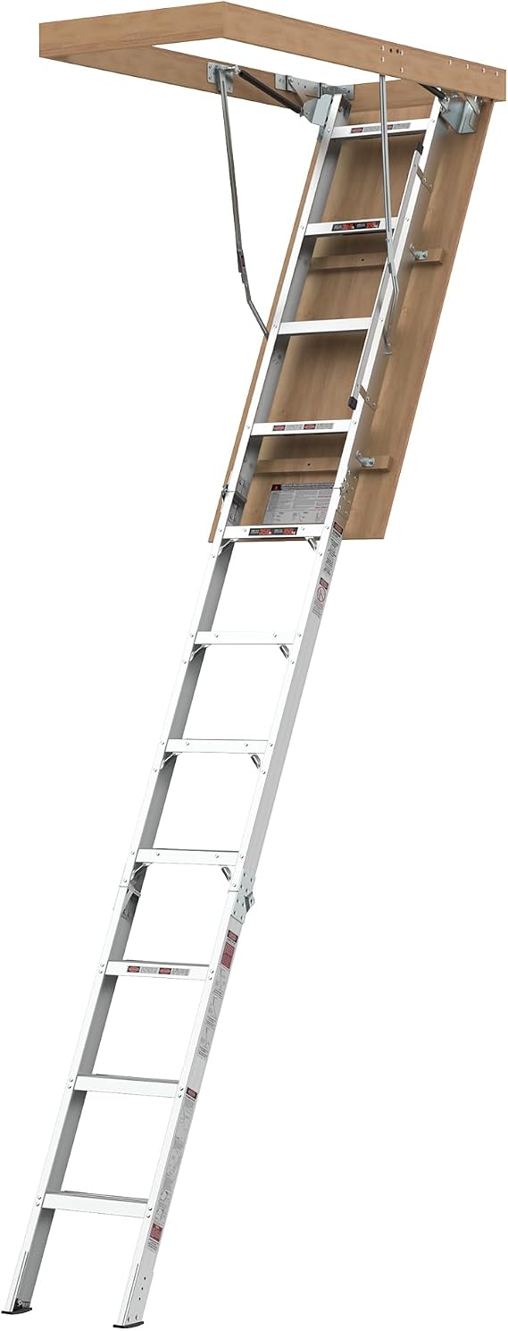 10 Ft Foldable Multi-Purpose Attic Ladder Pull Down System, Aluminium Attic Stairs Pull Down, 350-pound Capacity, Fits 7'-10' Ceiling Heights, 22.5" x 54", Convenient Access to Your Attic