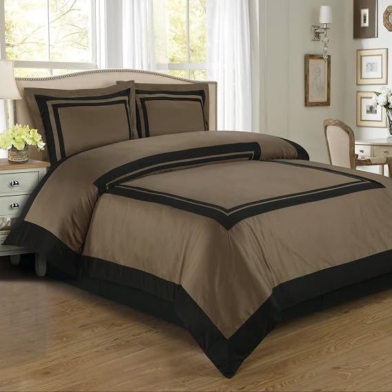 Royal Bedding Black and Taupe Hotel 8-piece Olympic-Queen Bed-in-a-Bag 100% Cotton 300 Thread Count
