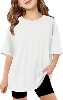 Girls Oversized T Shirts Dressy Casual Summer Tops Loose Fit Crewneck Short Sleeve Basic Tees Workout Blouse 3-14Years