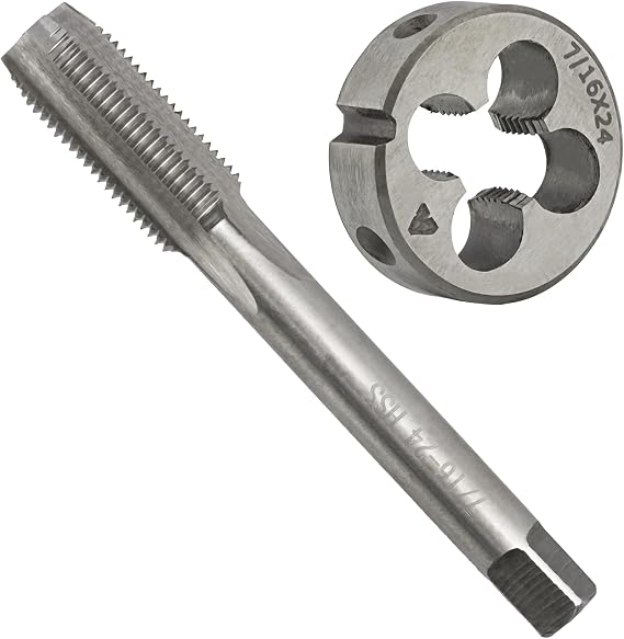 7/16"-24 UNS Machine Tap And Die Set Right Hand | 7/16 x 24 UNS HSS Machine Thread Tap and Alloy Tool Steel Round Die, Used for The Production and Repair of Threads