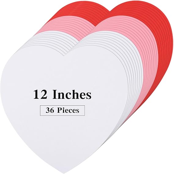 MixTeach 36 Pcs Large Heart Paper Cutouts Valentines Day Paper Cut Out 12 Inch Heart Shape Die Cut for Classroom Bulletin Board Decor Kids Love and Peace School Craft Project(Red, White, Pink)