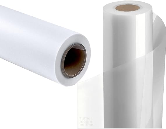 Clear Adhesive Vinyl Laminate 12" x 15FT Self Seal Laminating Roll for Cricut, Decals, Stickers, Stencils, Tape, Sticky Back Clear Permanent Vinyl by Turner Moore (Clear Laminate Roll, Glossy + Matte)