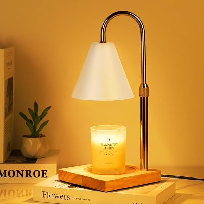 White Candle Warmer Lamp with Timer Dimmer, Electric Candle Lamp Warmer for Bedroom Decor, Birthday Gifts for Mom, Adjustable Metal Candle Lamp, Home Decor for House Warming Gifts, 235 Watt Bulb