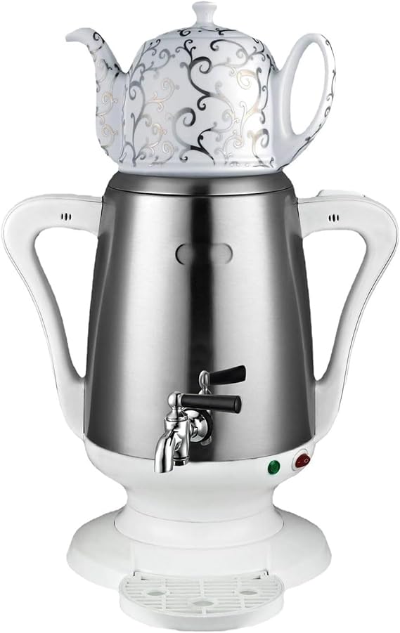 Electric Tea Maker with Stainless Steel Kettle and Ceramic Cup for Hot Beverage Preparation